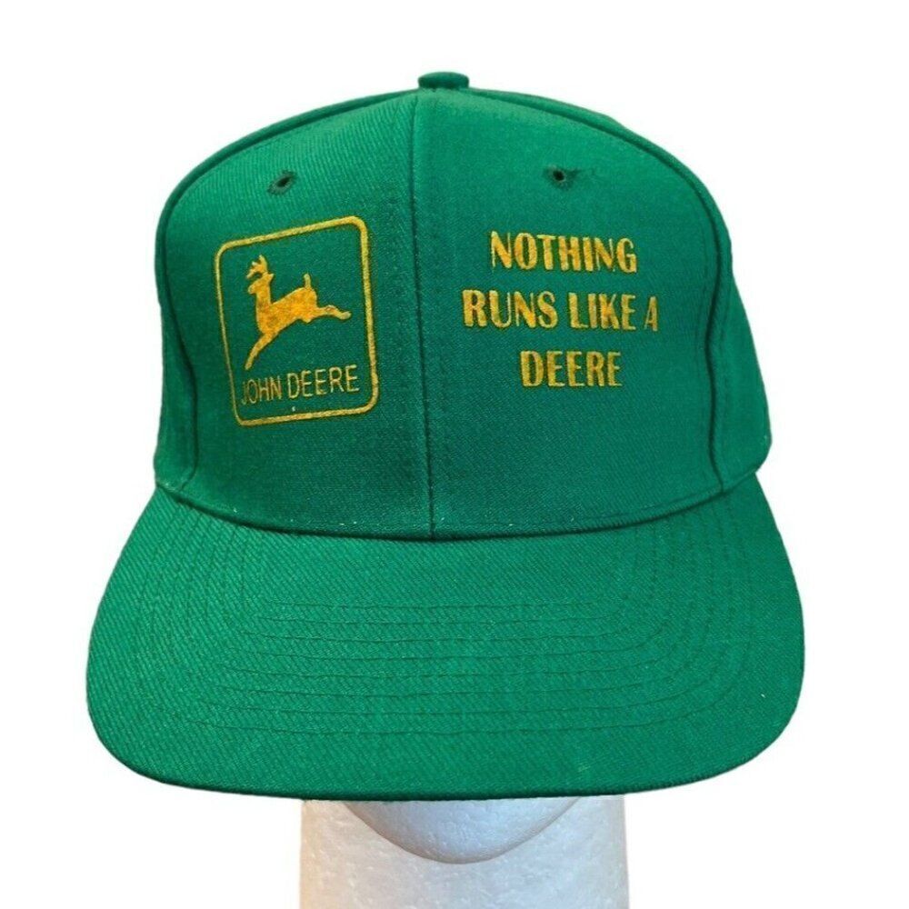 VTG Nothing Runs Like John Deere Green Trucker Cap Hat Mesh Back Snapback Logo